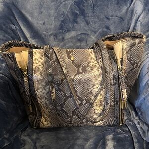 Gilli Snake-Print Tote in Blue and Cream